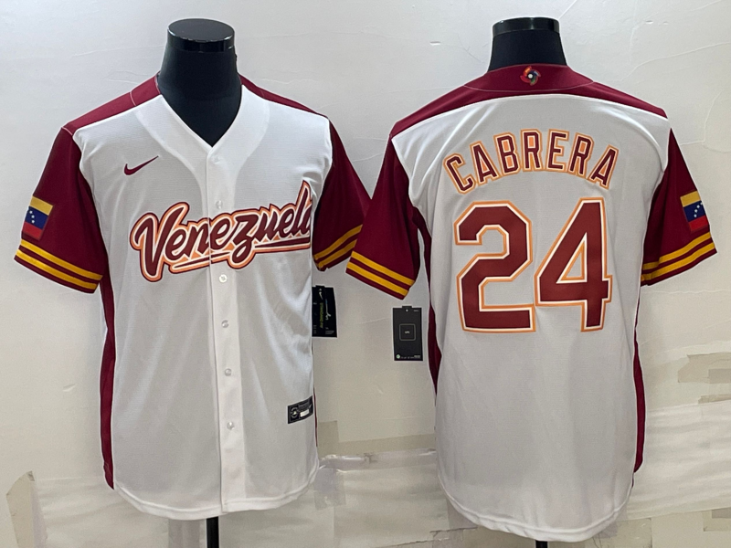 Men's Venezuela Baseball #24 Miguel Cabrera 2023 White World Baseball Classic Stitched Jersey Men's Venezuela Baseball #24 Miguel Cabrera 2023 White World Baseball Classic Stitched Jersey
